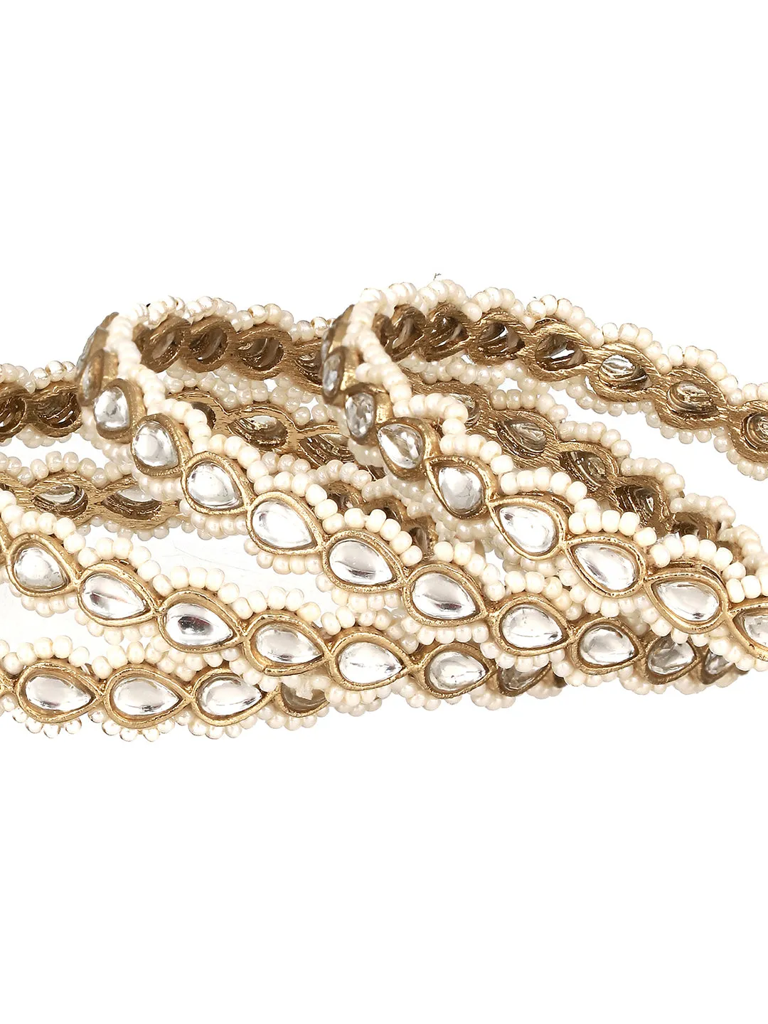 Set Of 4 22Kt Gold-Plated Kundan-Studded & Beaded Bangles