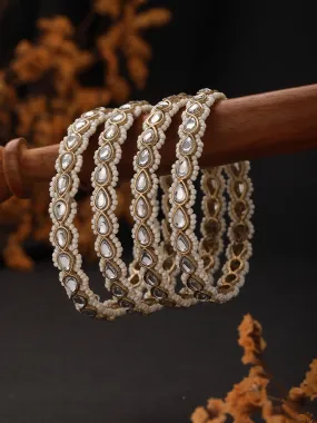 Set Of 4 22Kt Gold-Plated Kundan-Studded & Beaded Bangles