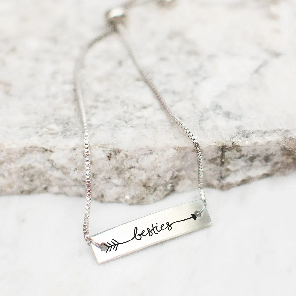Silver Besties - Arrow Text Adjustable Bar Bracelet