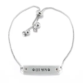Silver Cat Mom Adjustable Bar Bracelet
