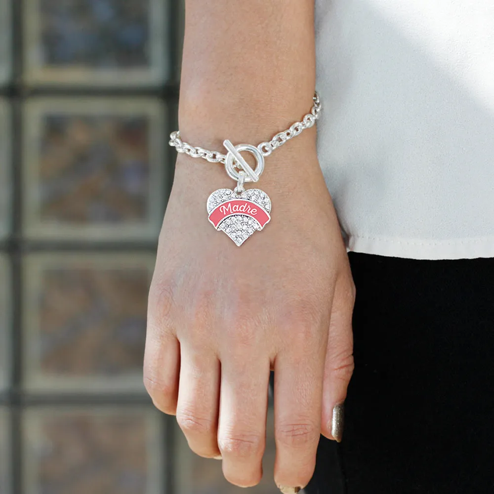 Silver Coral Madre Pave Heart Charm Toggle Bracelet