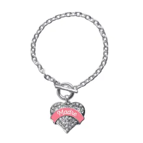 Silver Coral Madre Pave Heart Charm Toggle Bracelet