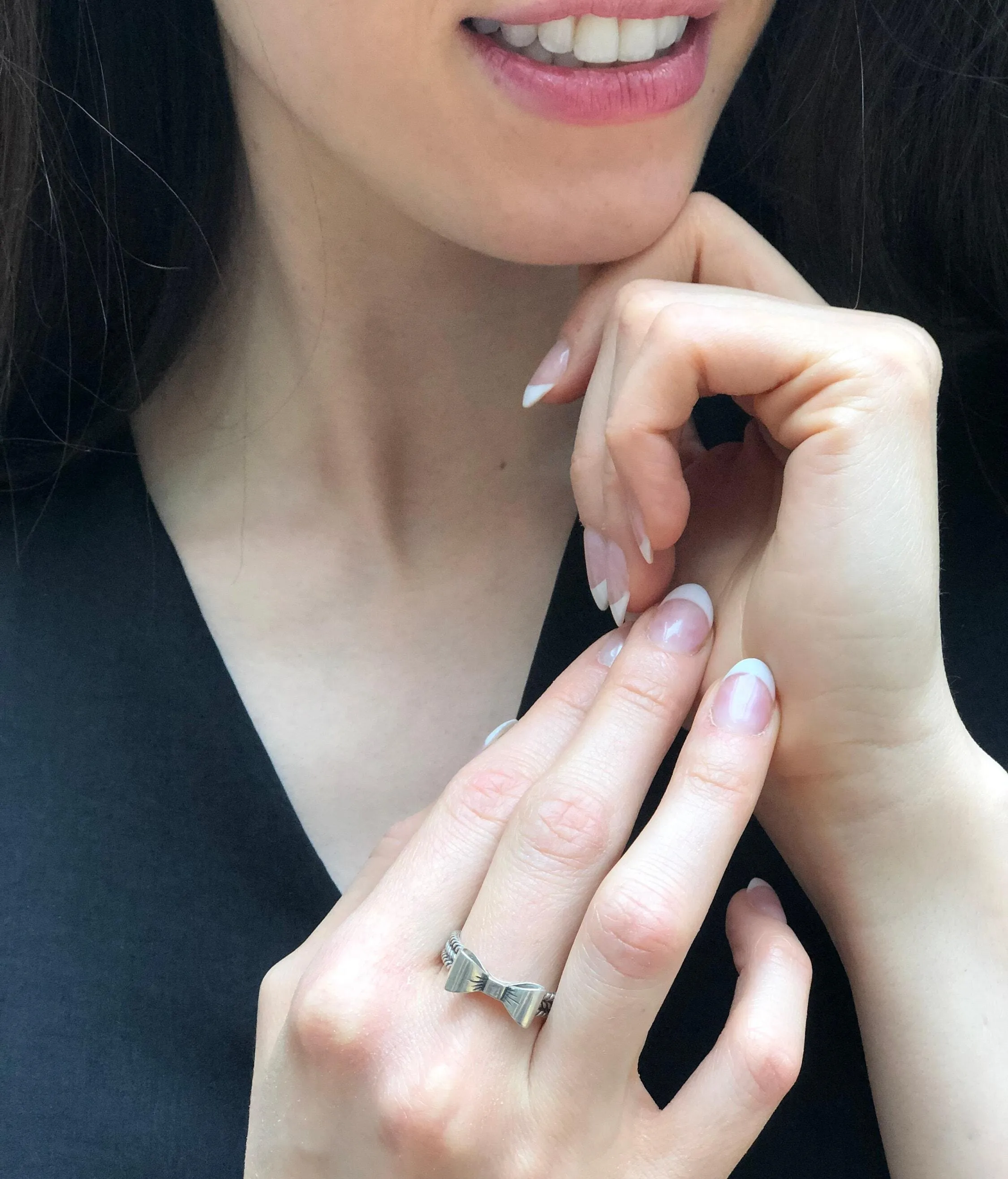 Silver Ribbon Ring - Dainty Bow Ring - Vintage Ribbon Ring