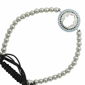 Silver-Tone Beaded CZ Hamsa Bracelet