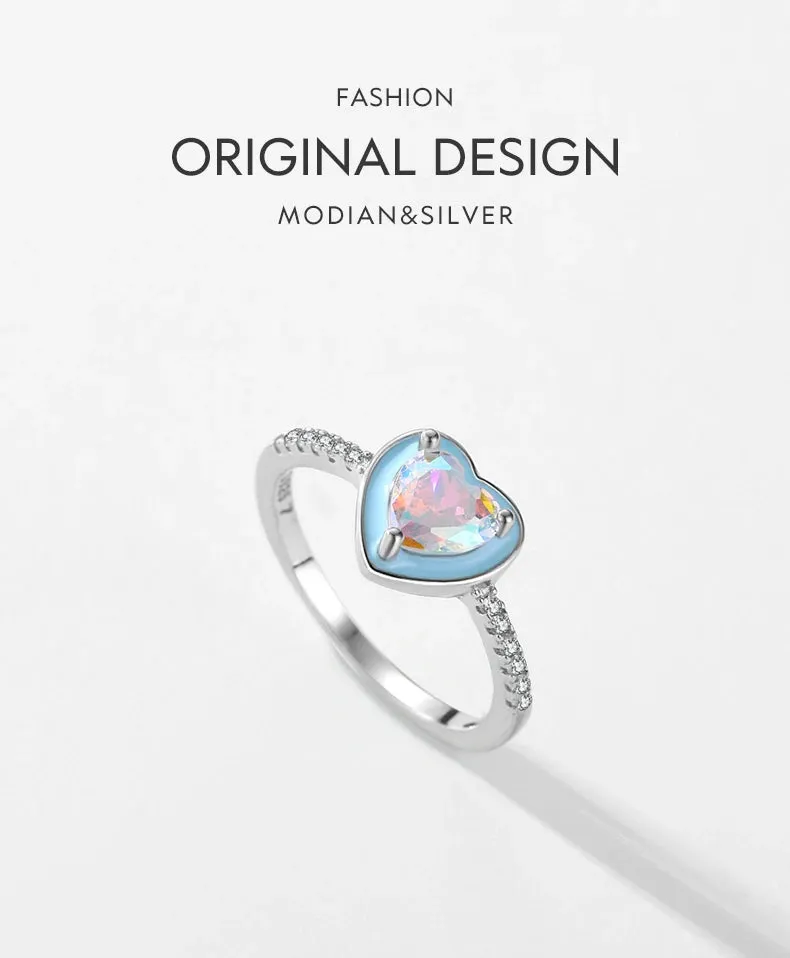 Sky Blue Heart Silver Ring