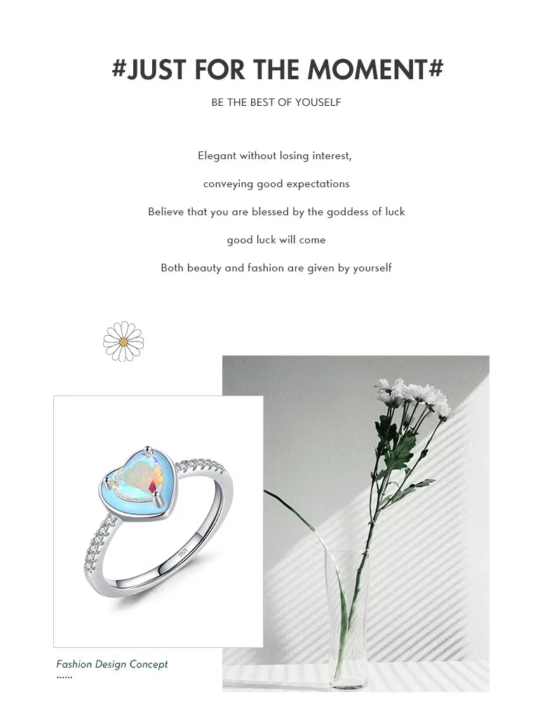 Sky Blue Heart Silver Ring