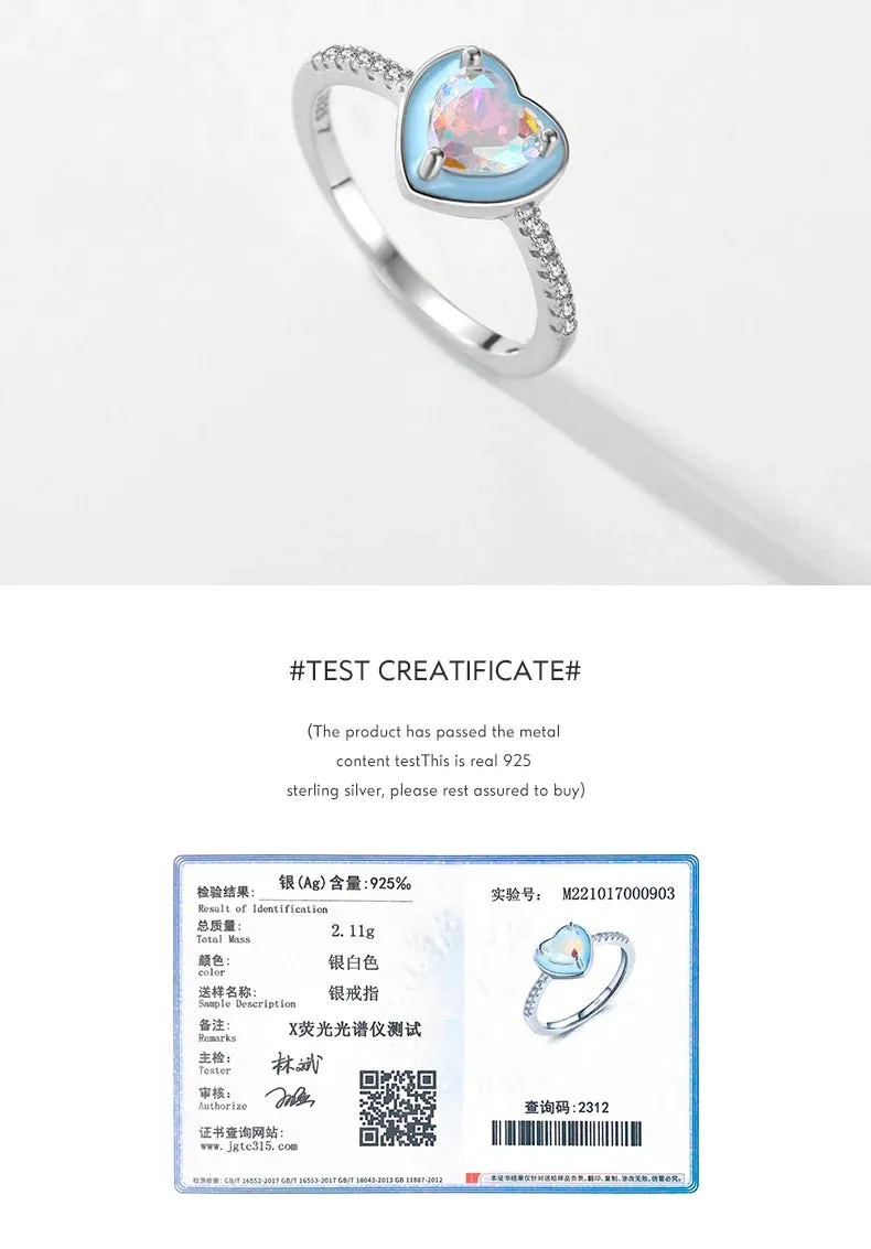 Sky Blue Heart Silver Ring