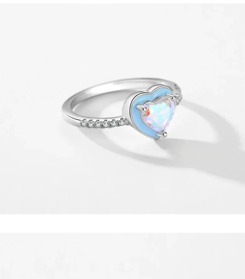 Sky Blue Heart Silver Ring