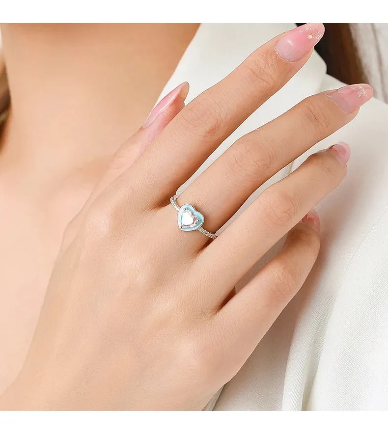 Sky Blue Heart Silver Ring