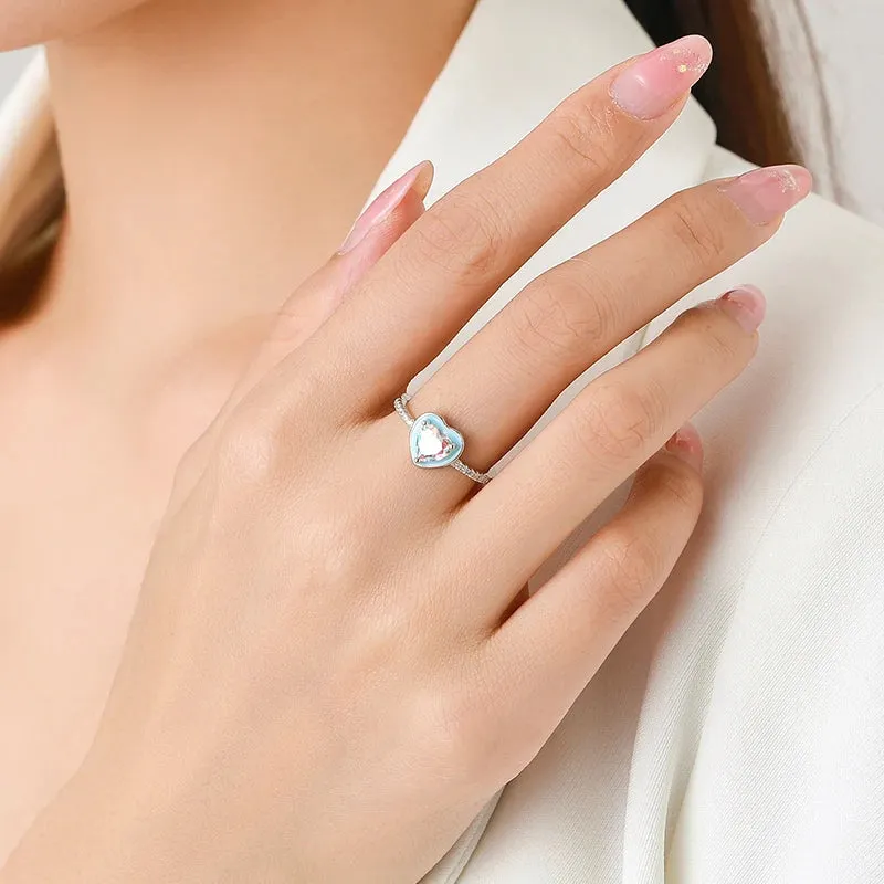 Sky Blue Heart Silver Ring