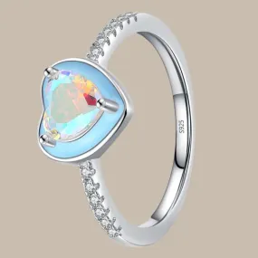 Sky Blue Heart Silver Ring