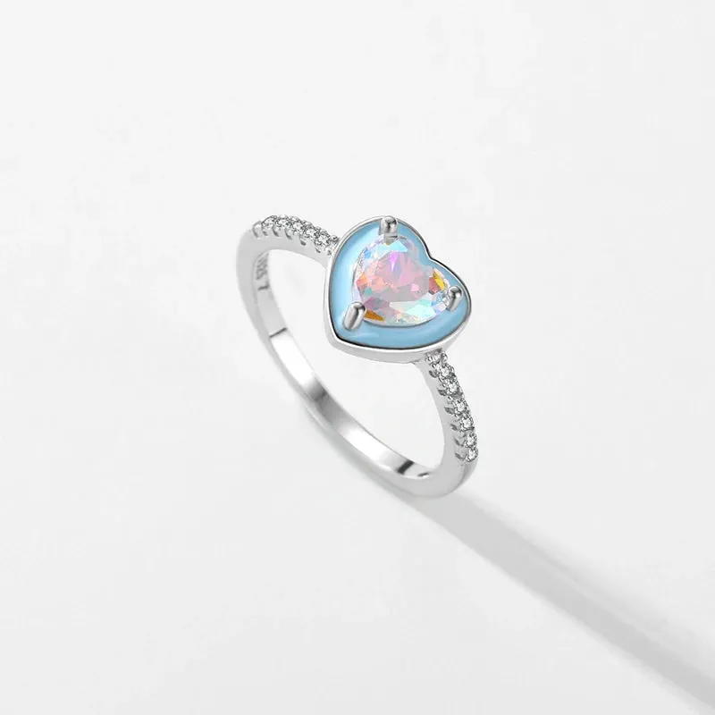 Sky Blue Heart Silver Ring