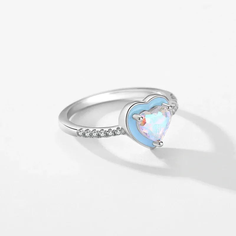Sky Blue Heart Silver Ring