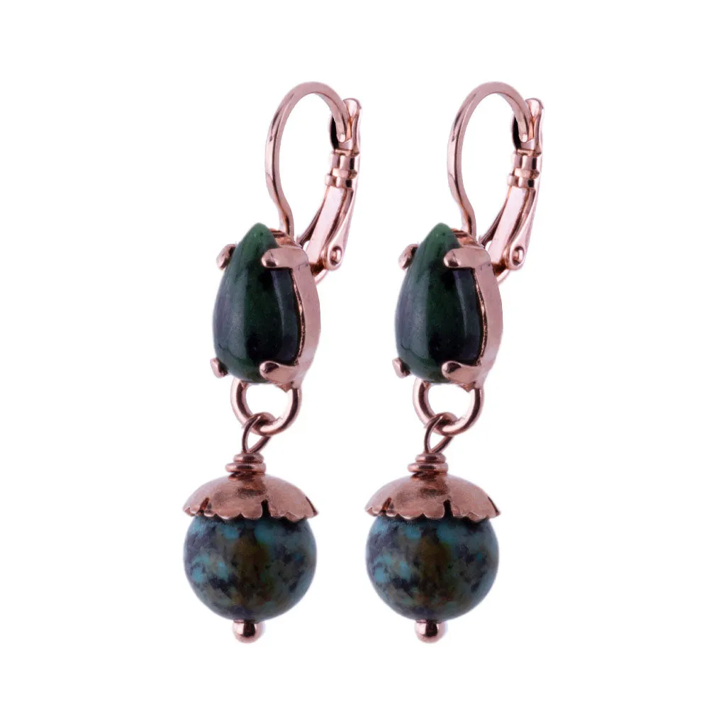 Small Pear Leverback Earrings with Drop in "Deep Forest" *Custom*