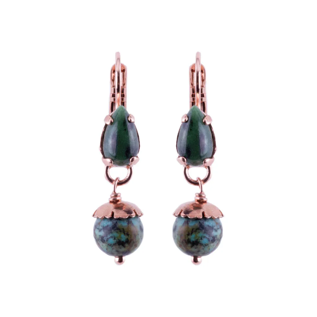 Small Pear Leverback Earrings with Drop in "Deep Forest" *Custom*