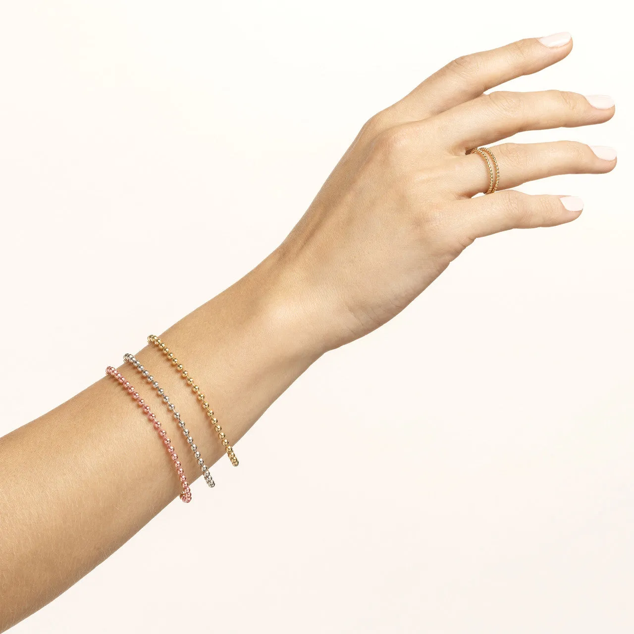 Solid 14K Yellow Gold 3mm Bead Chain Bracelet with Lobster Lock, 8"
