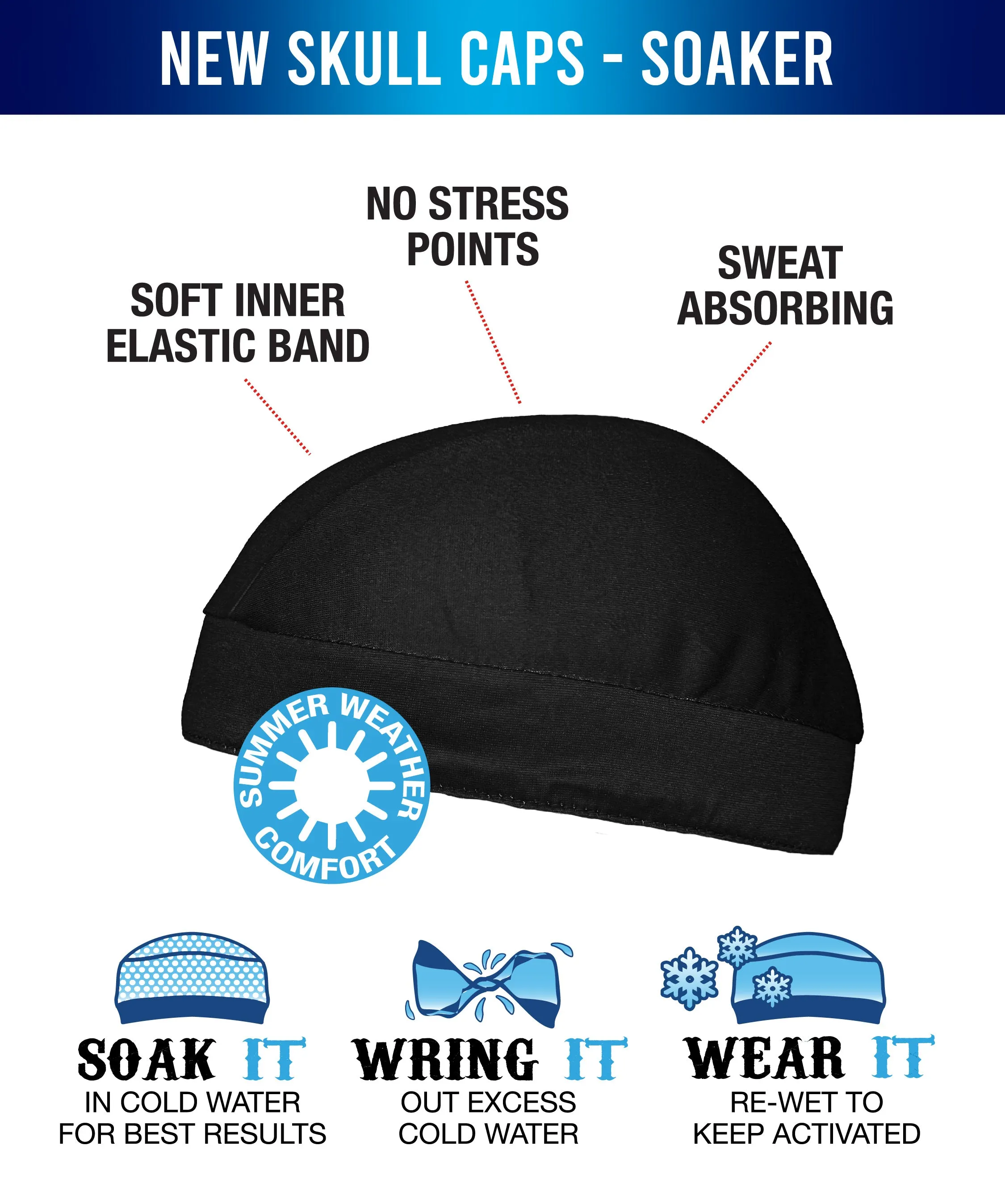 Solid Black Skull Cap Soaker Weight w/Inner Elastic Band