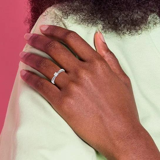 Sterling Silver CZ Princess Square Criss Cross Ring