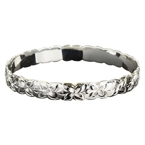 Sterling Silver Hawaiian Jewelry Plumeria Engraved Bangle