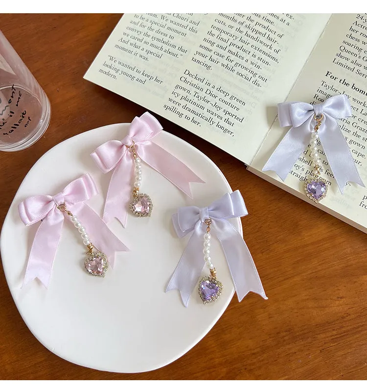 Sweet Double Bowknot Hairpin Pearl Pendant Princess Cute Double Ponytail Pair Clip