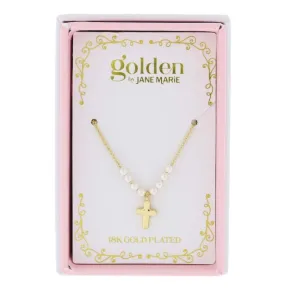 Sweetheart Kids 18K Gold Plated Mini Pearls and Gold Cross Necklace