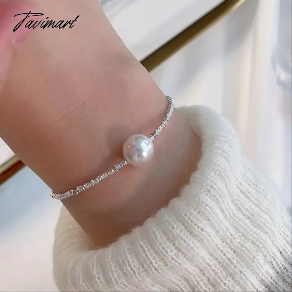 Tavimart Korean Silver Color Double Layer Pearl Bracelet for Women Girl Simple Elegant Irregular Beaded Chain Bracelet Jewelry Gift
