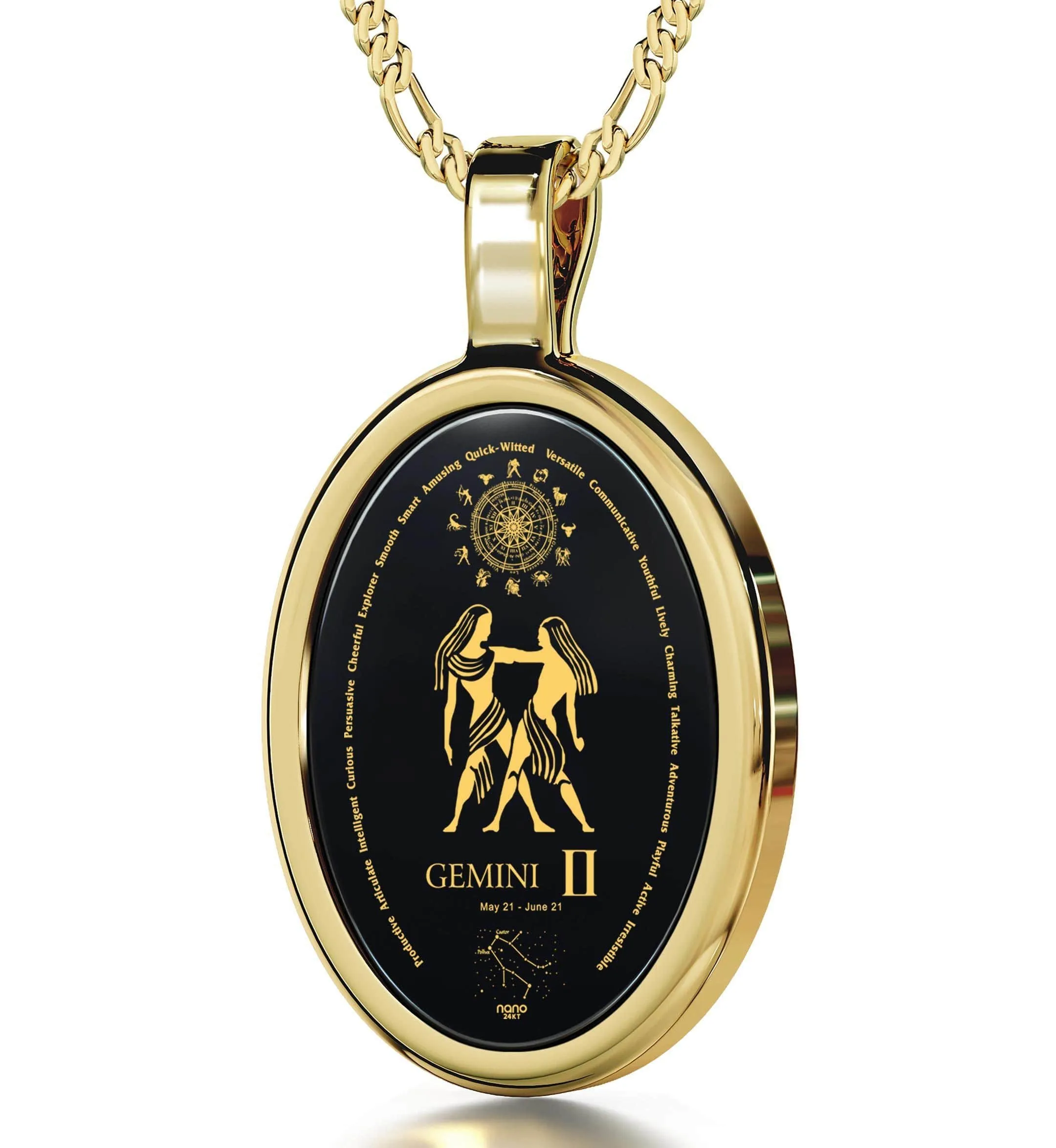 The World of Gemini, 14k Gold Necklace, Onyx