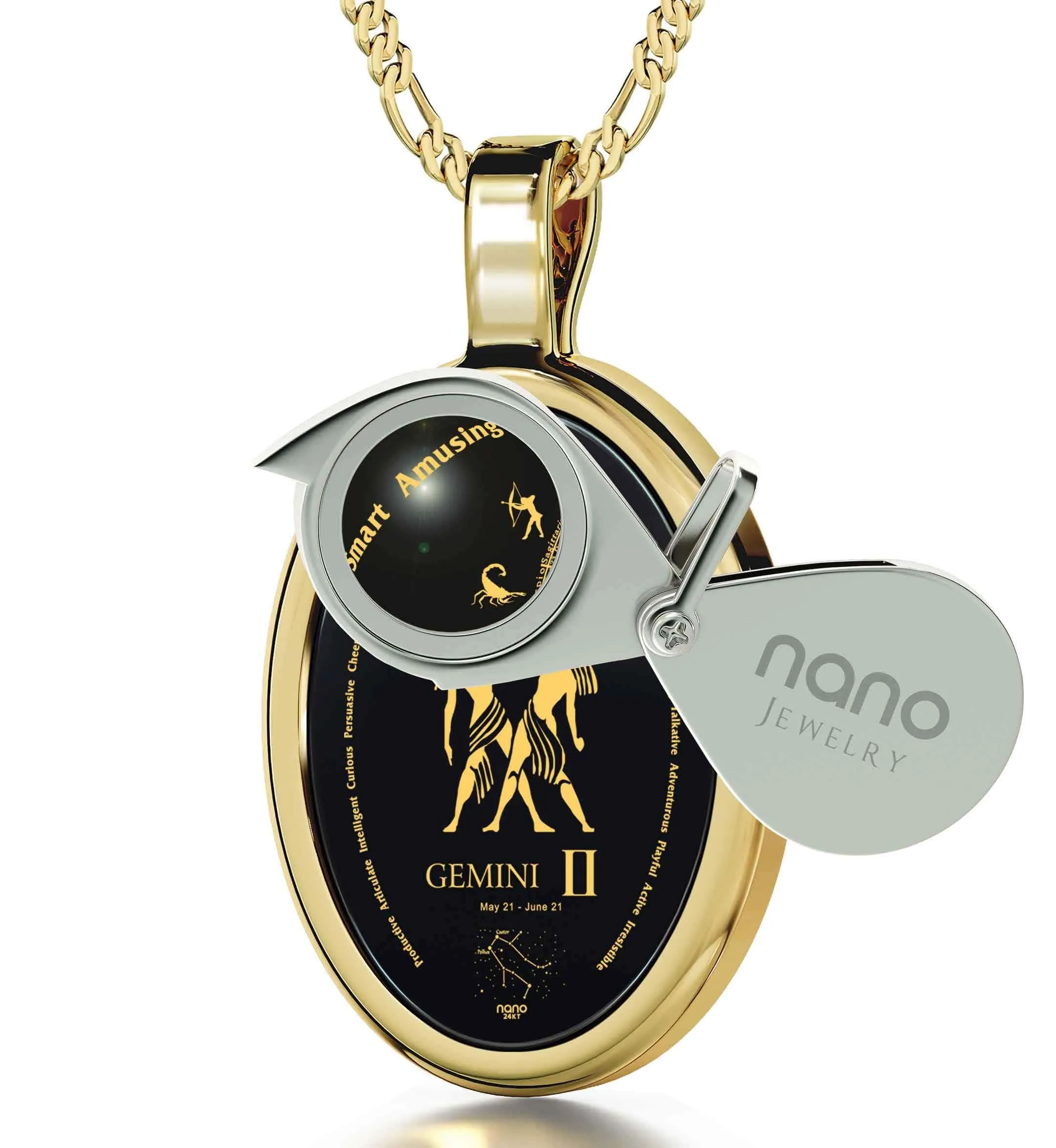 The World of Gemini, 14k Gold Necklace, Onyx