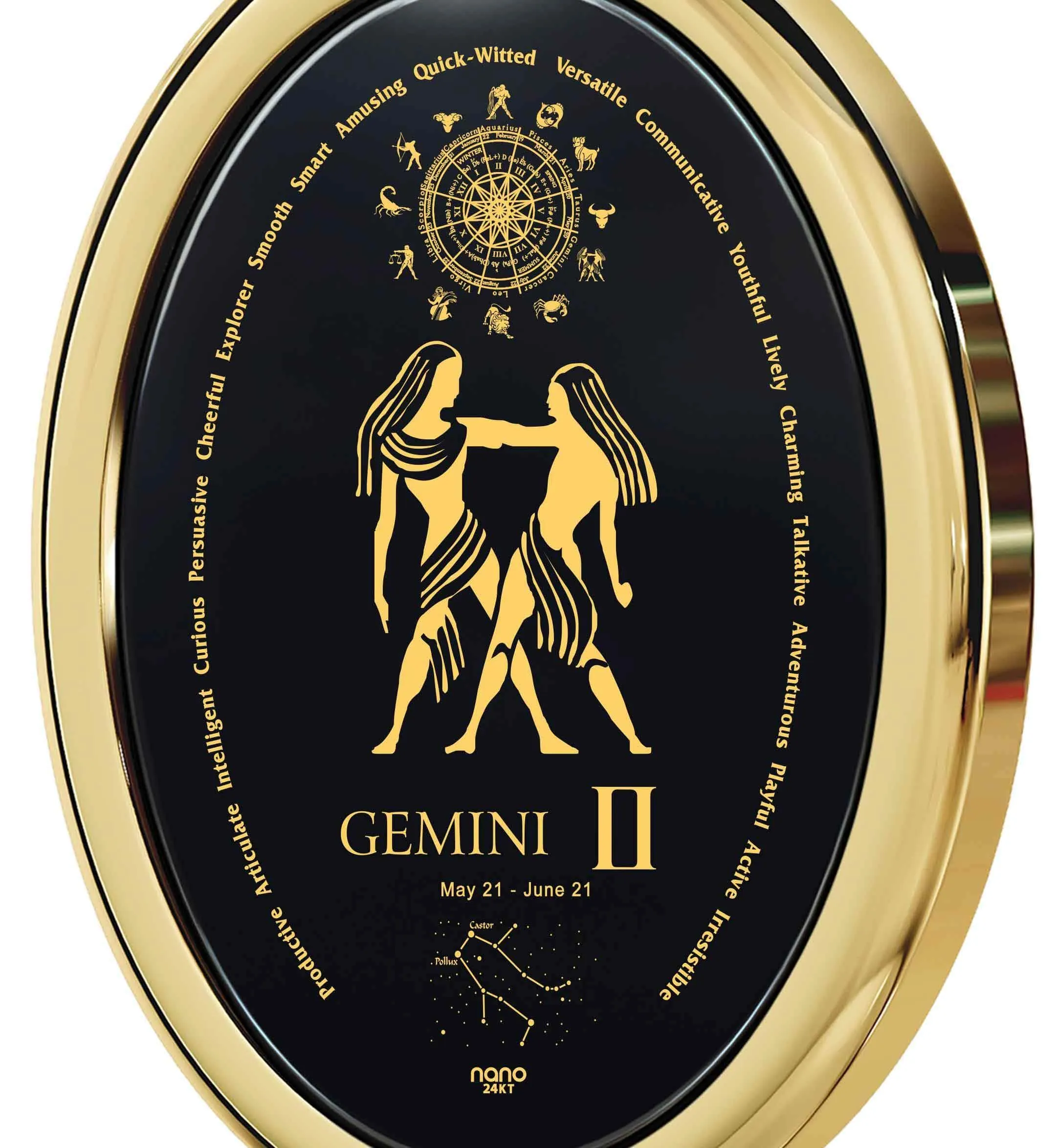 The World of Gemini, 14k Gold Necklace, Onyx