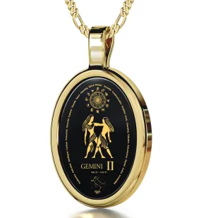 The World of Gemini, 14k Gold Necklace, Onyx