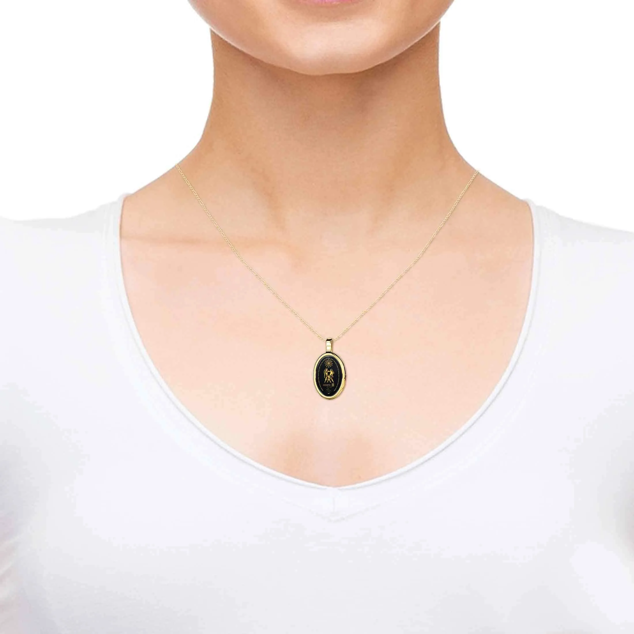 The World of Gemini, 14k Gold Necklace, Onyx