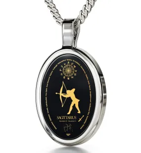 The World of Sagittarius, 14k White Gold Necklace, Onyx