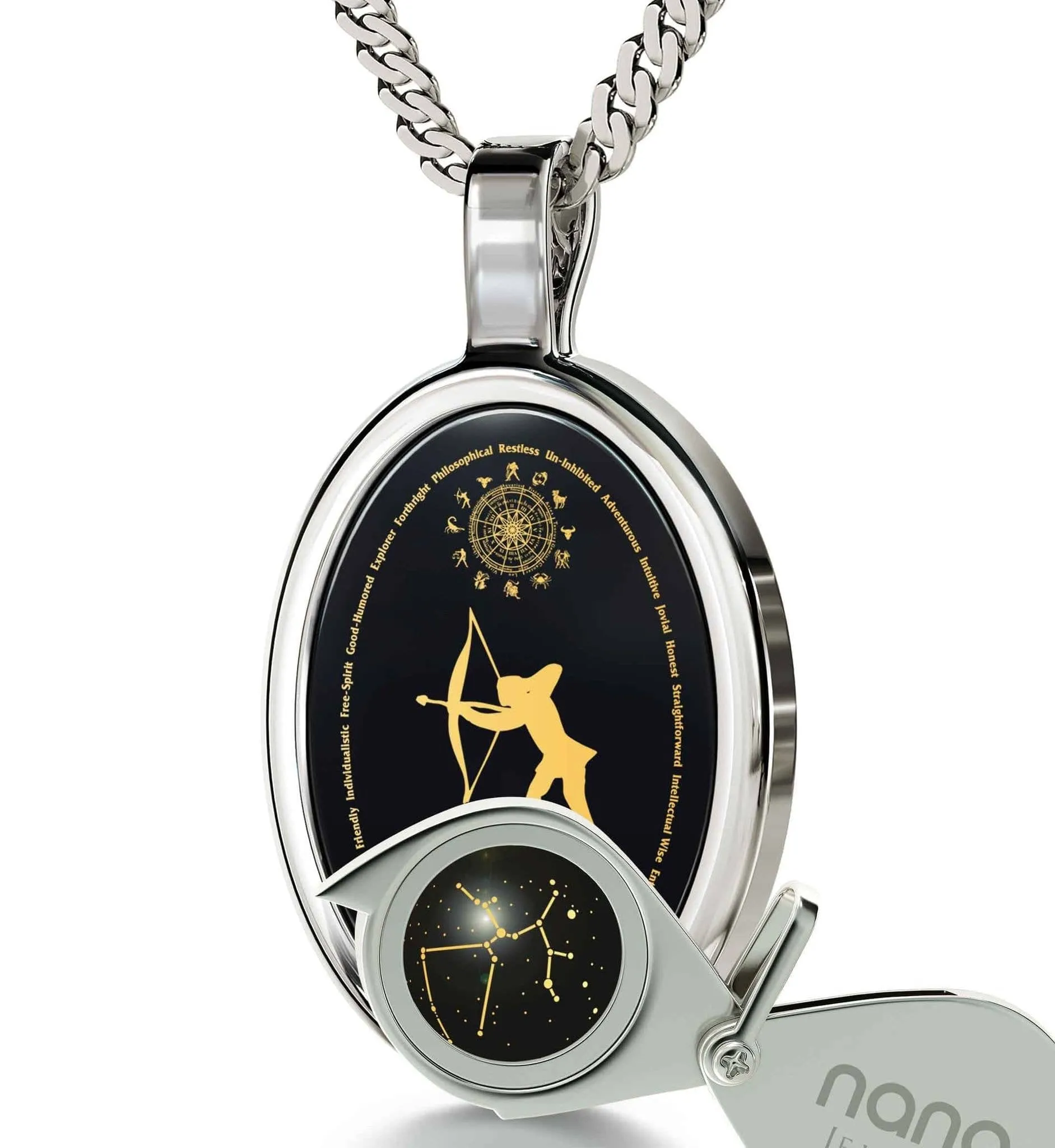The World of Sagittarius, 14k White Gold Necklace, Onyx