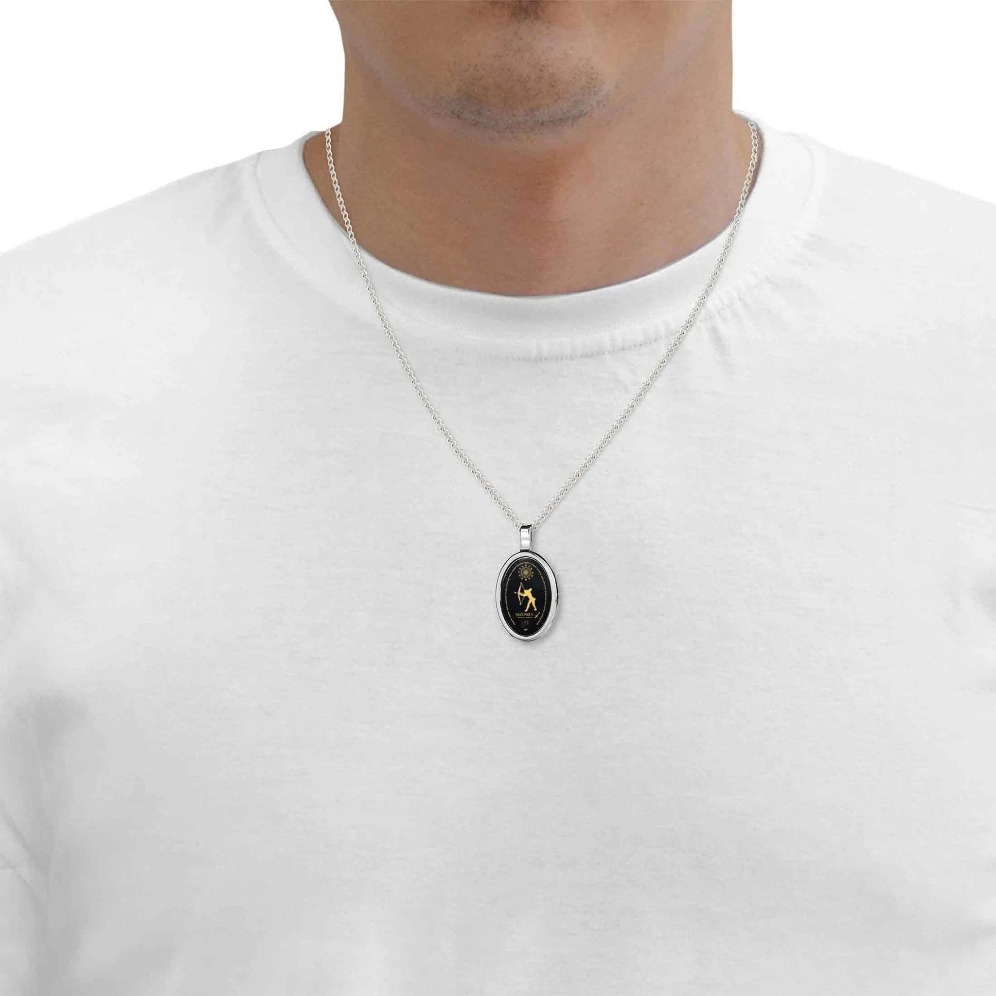 The World of Sagittarius, 14k White Gold Necklace, Onyx