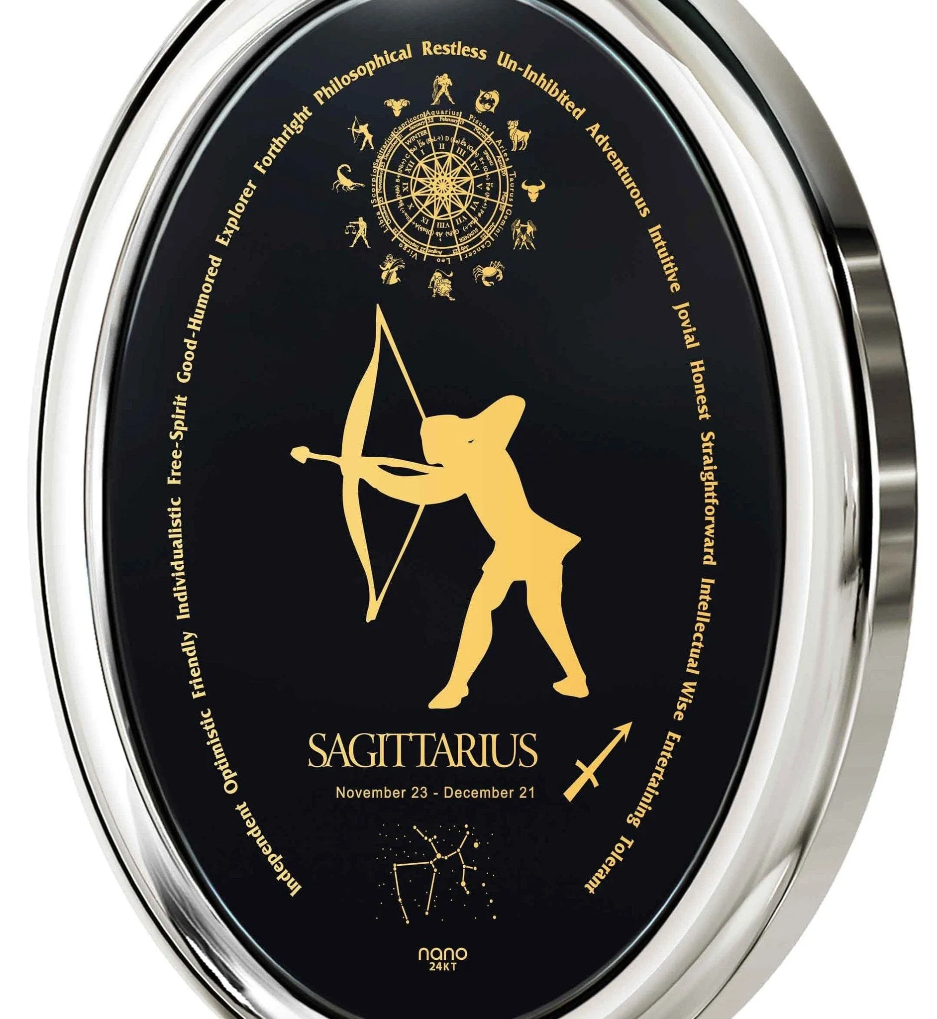 The World of Sagittarius, 14k White Gold Necklace, Onyx