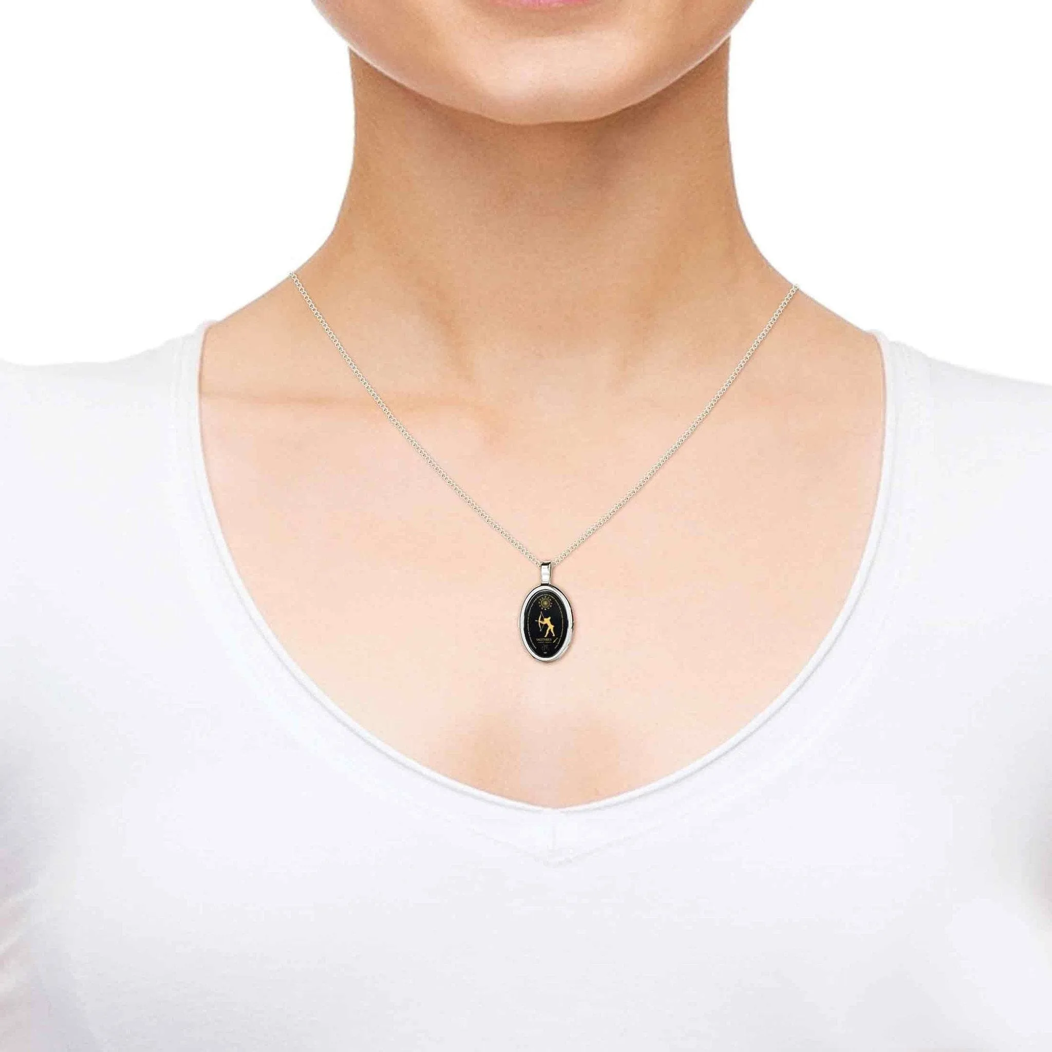 The World of Sagittarius, 14k White Gold Necklace, Onyx