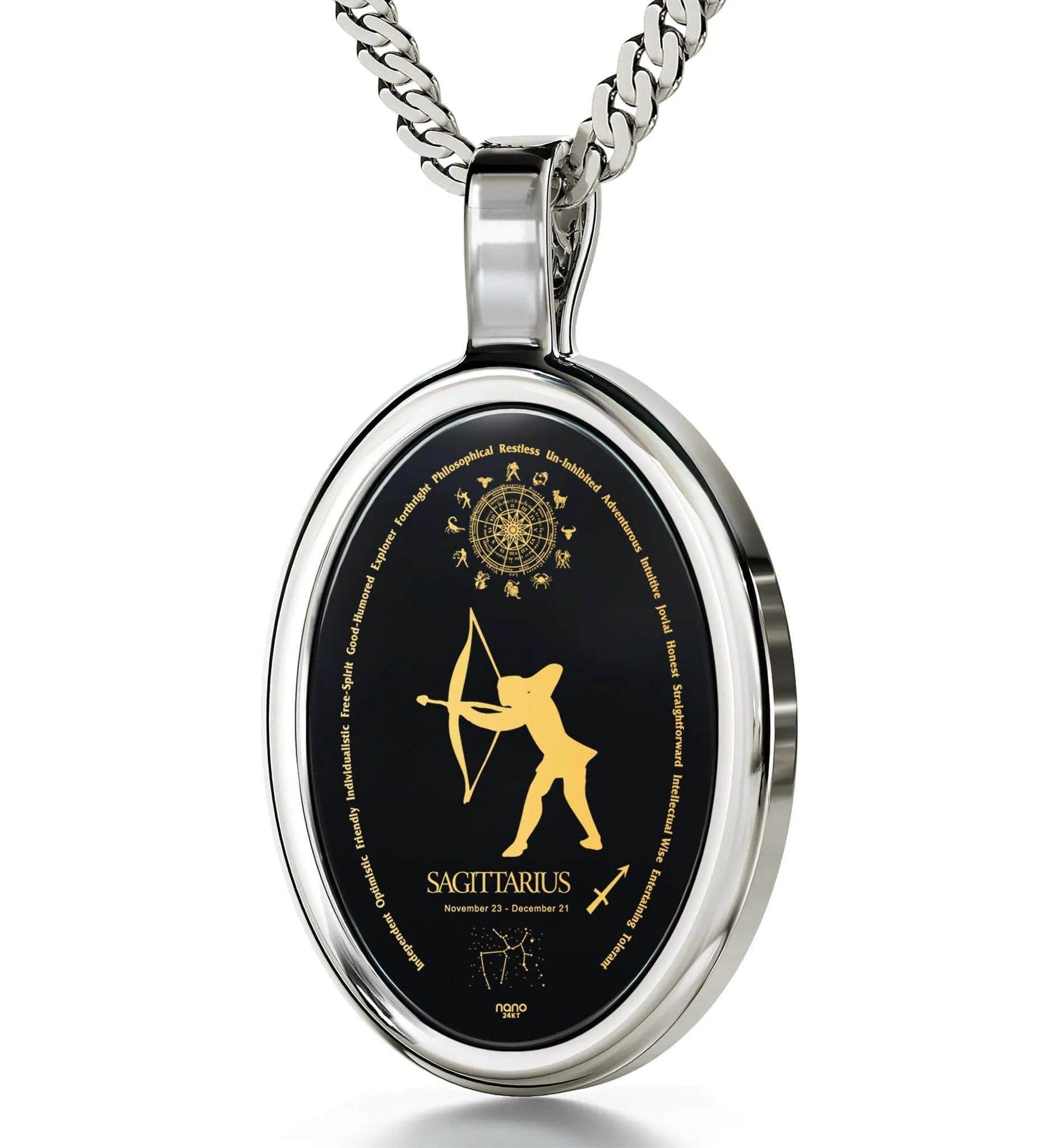 The World of Sagittarius, 14k White Gold Necklace, Onyx