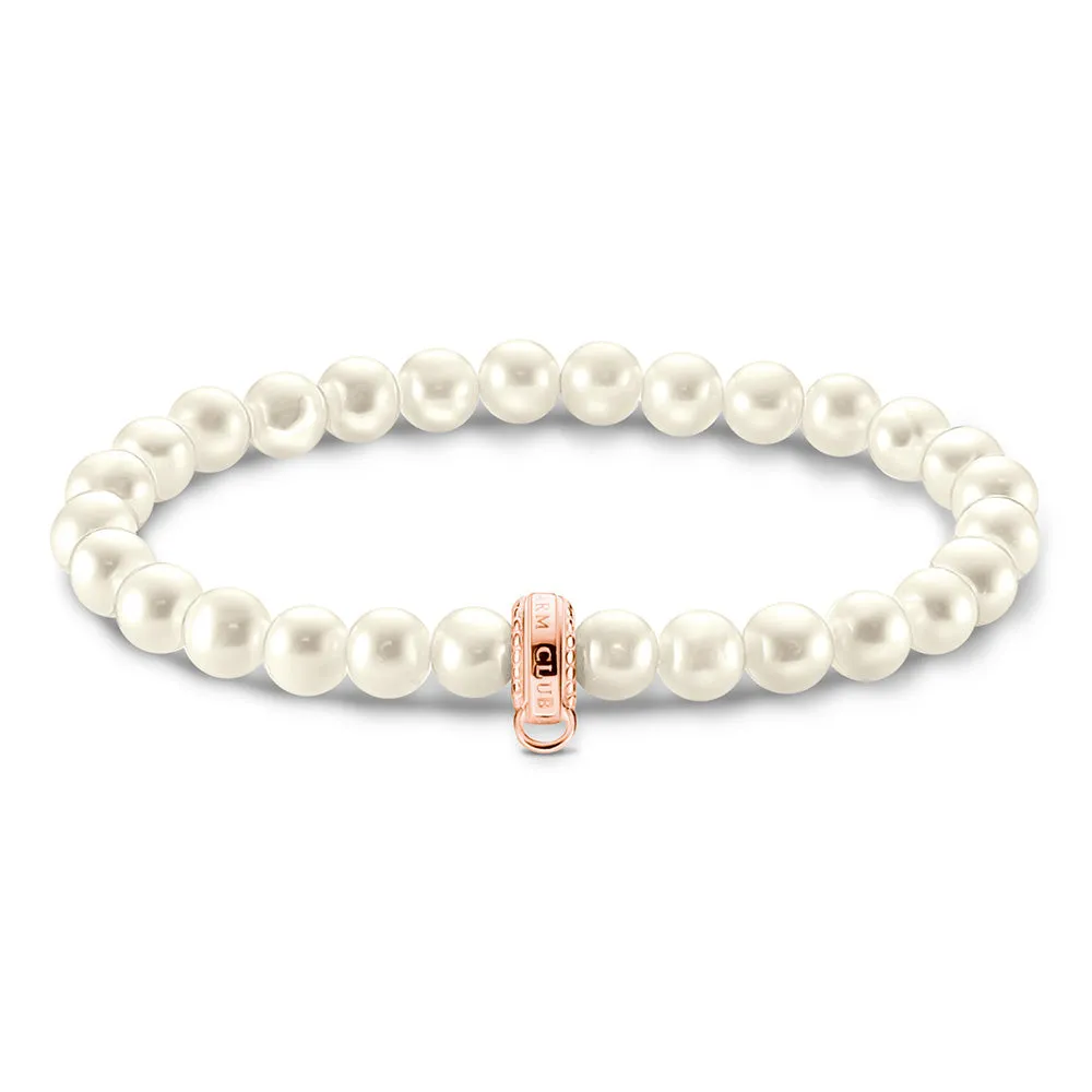 Thomas Sabo Sterling Silver Rose Gold Plated Charm Club F/W Pearl 17.5cm Bracelet