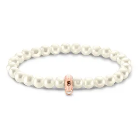 Thomas Sabo Sterling Silver Rose Gold Plated Charm Club F/W Pearl 17.5cm Bracelet