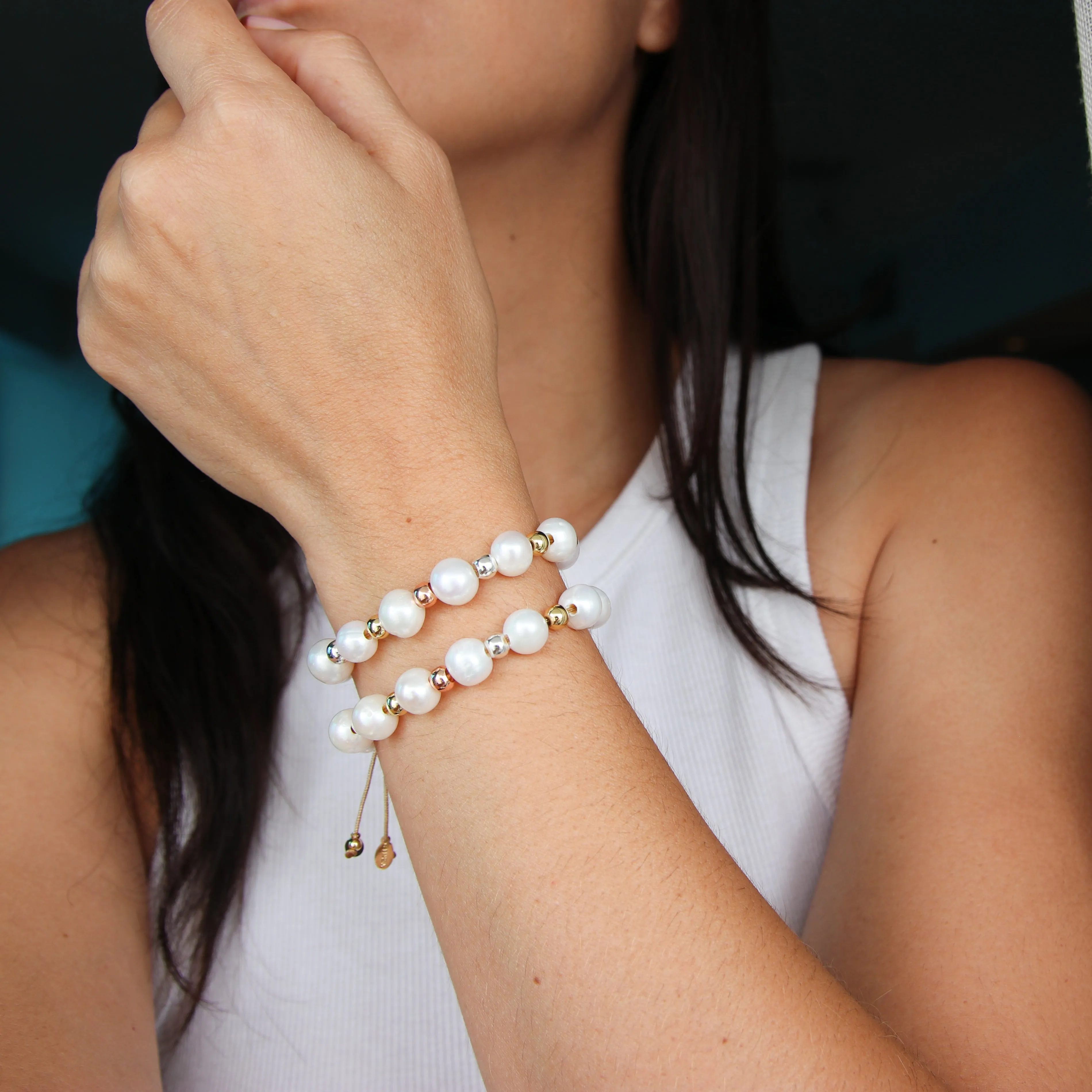 Triple Tone X Pearls Bracelet