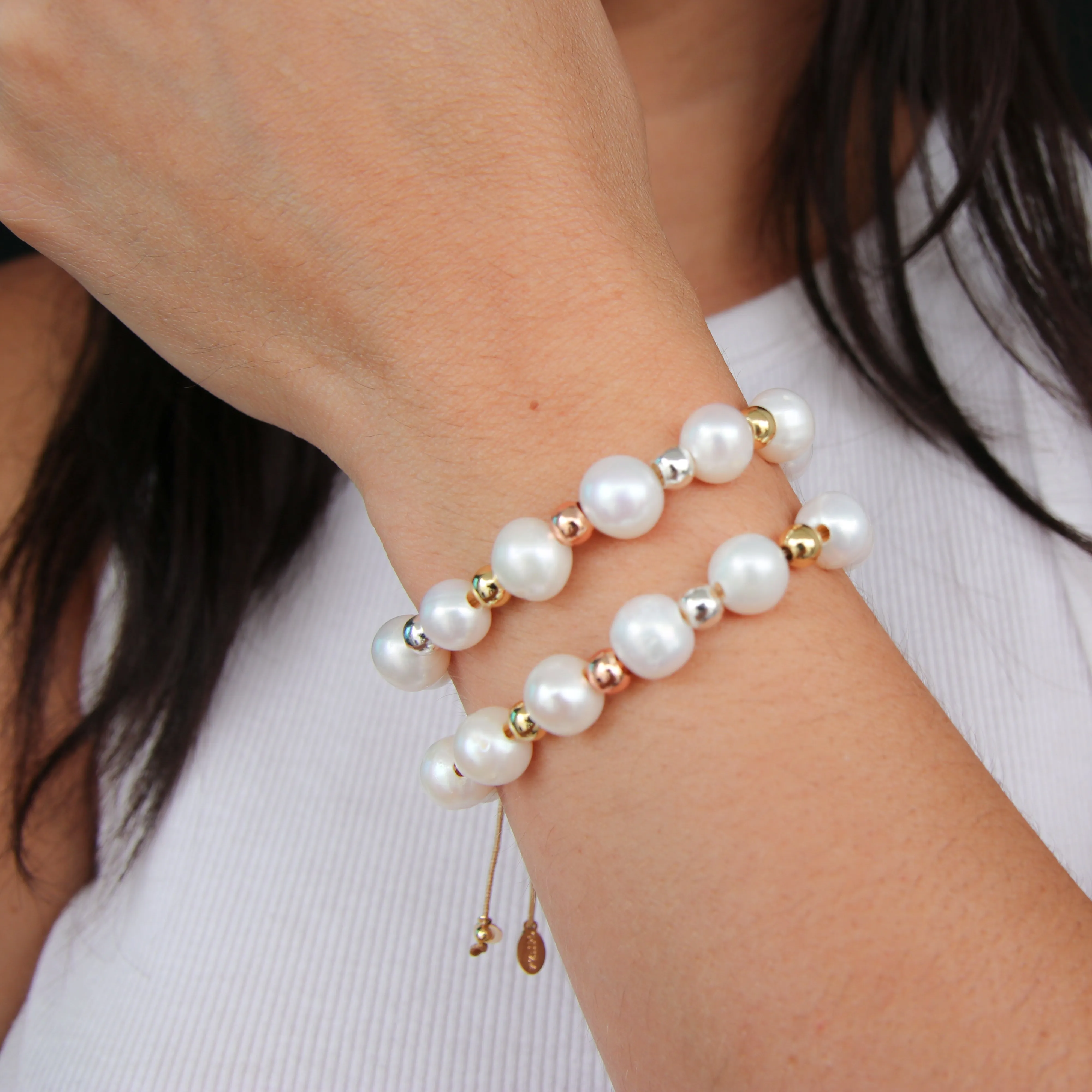Triple Tone X Pearls Bracelet