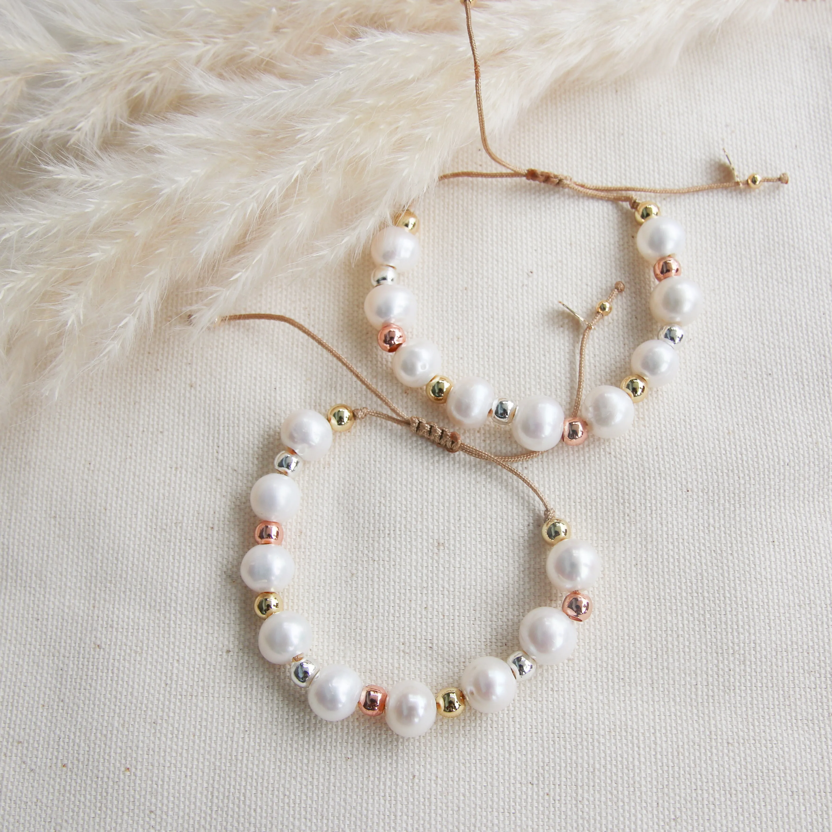 Triple Tone X Pearls Bracelet