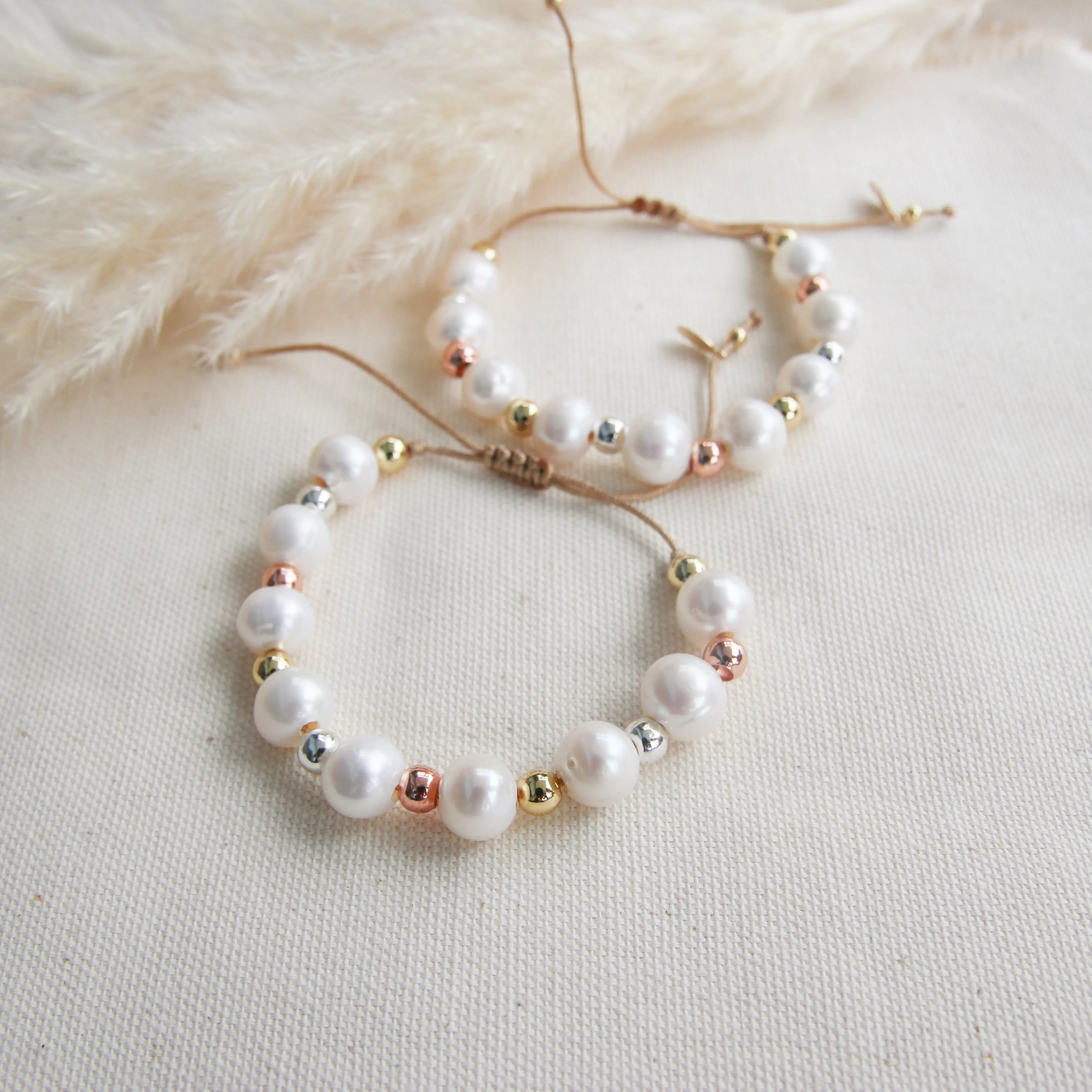 Triple Tone X Pearls Bracelet