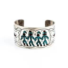 Turquoise & Coral Chip Inlay Cuff