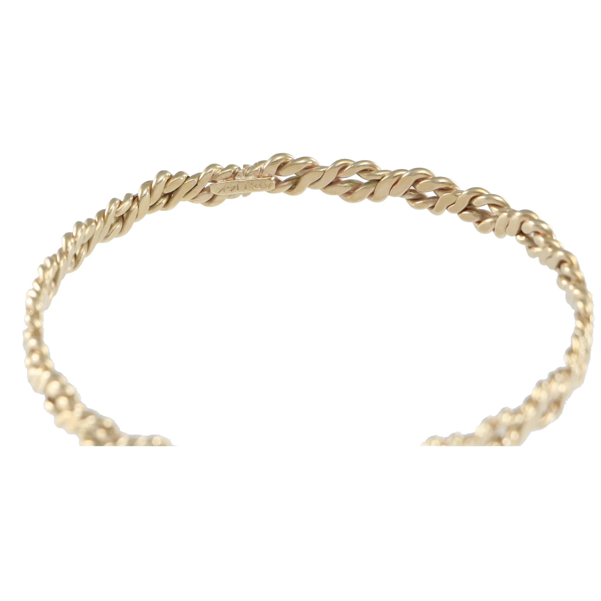 Twisted Cuban Chain Link Bangle Bracelet Womens 14k Yellow Gold Vintage 13.4g