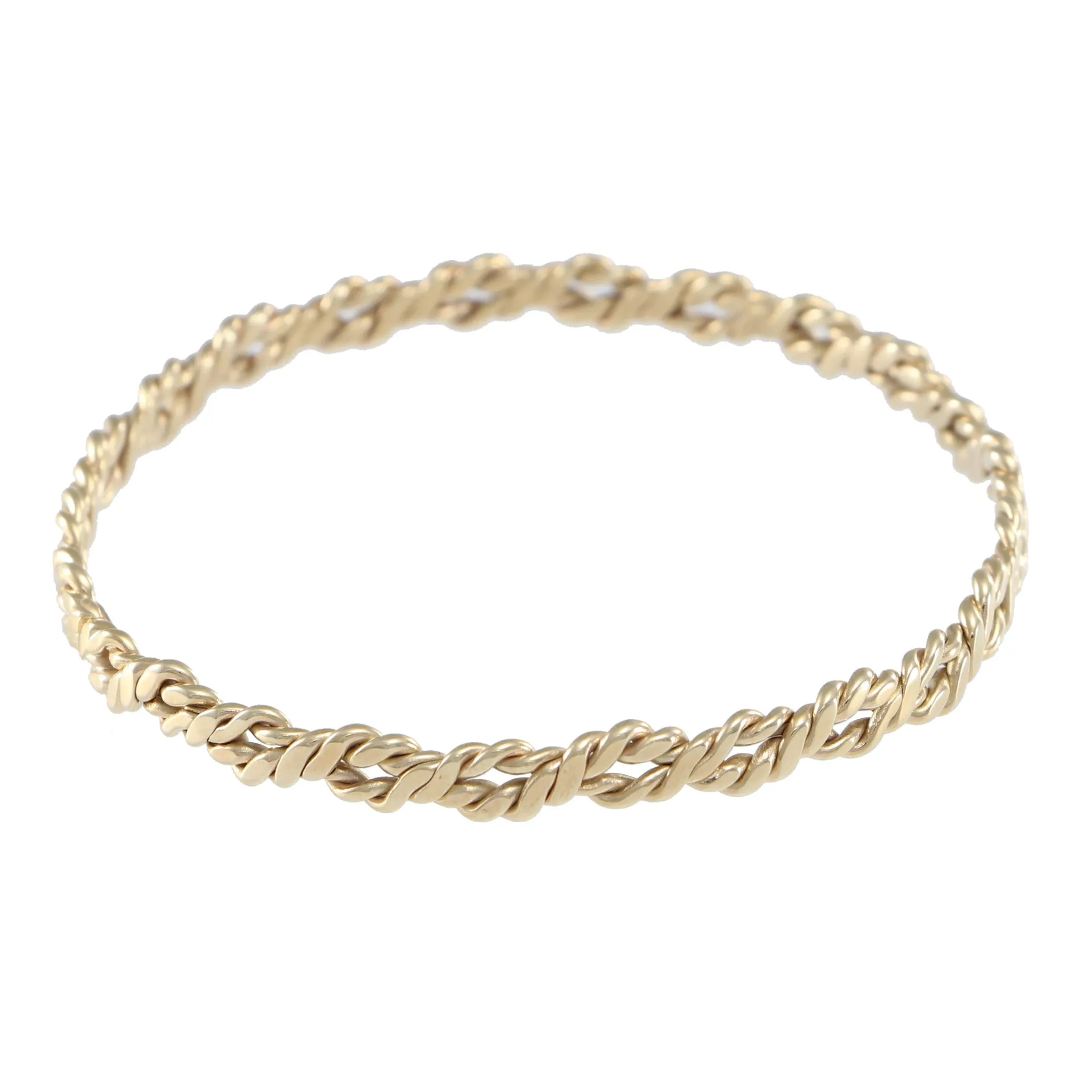 Twisted Cuban Chain Link Bangle Bracelet Womens 14k Yellow Gold Vintage 13.4g