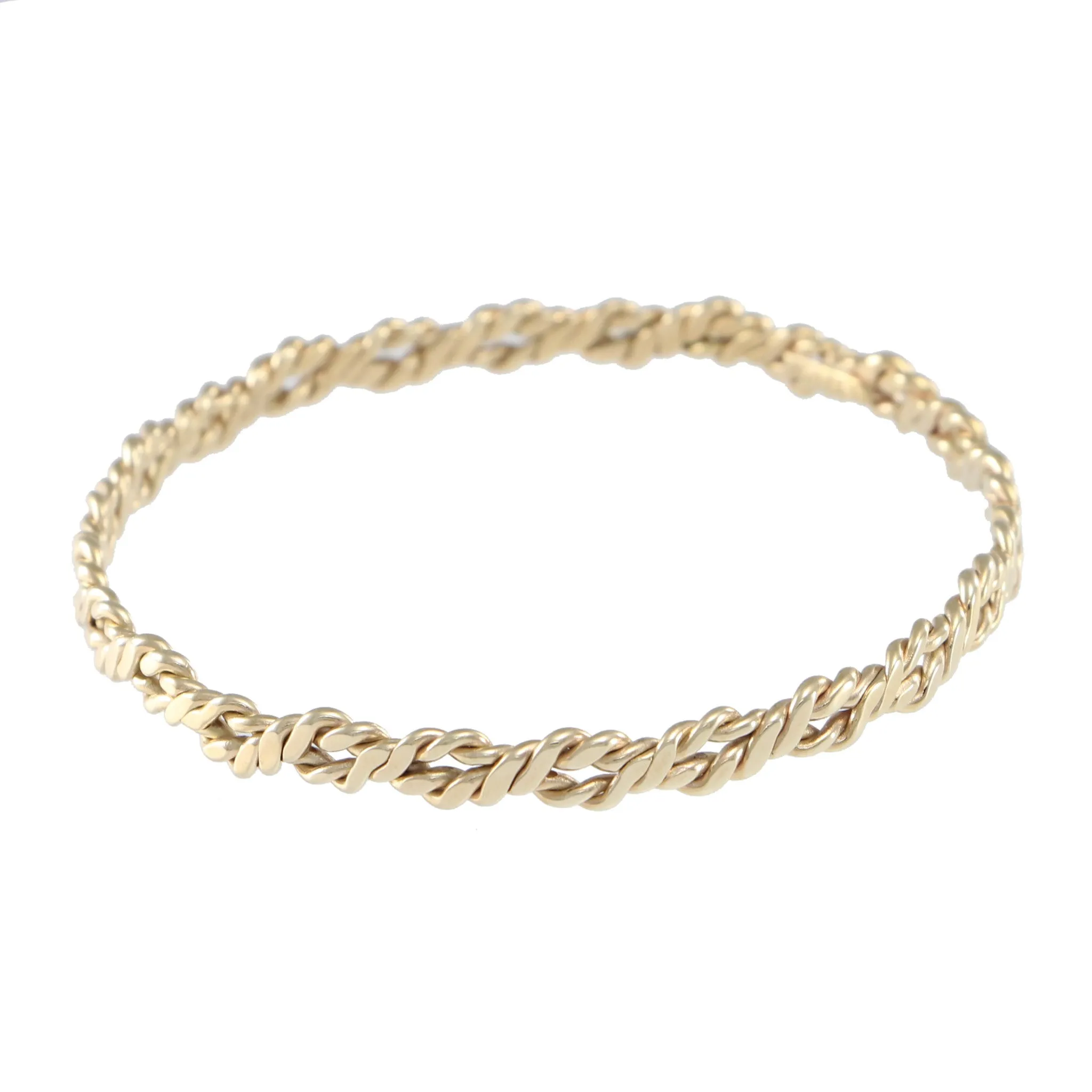 Twisted Cuban Chain Link Bangle Bracelet Womens 14k Yellow Gold Vintage 13.4g