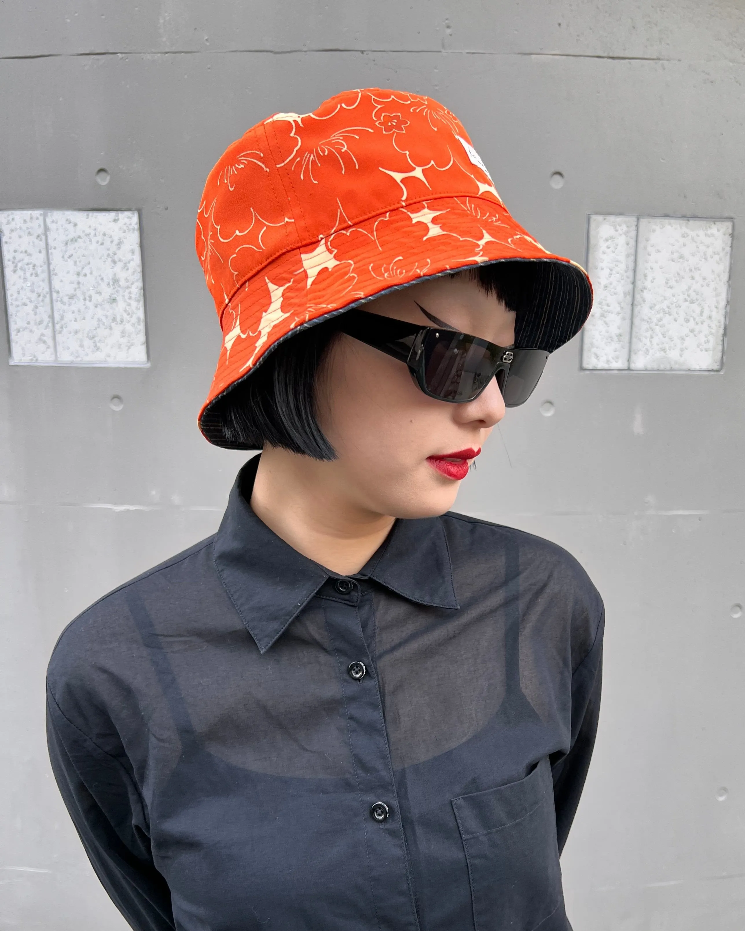 UPCYCLED KIMONO BUCKET HAT・ORANGE オレンジ