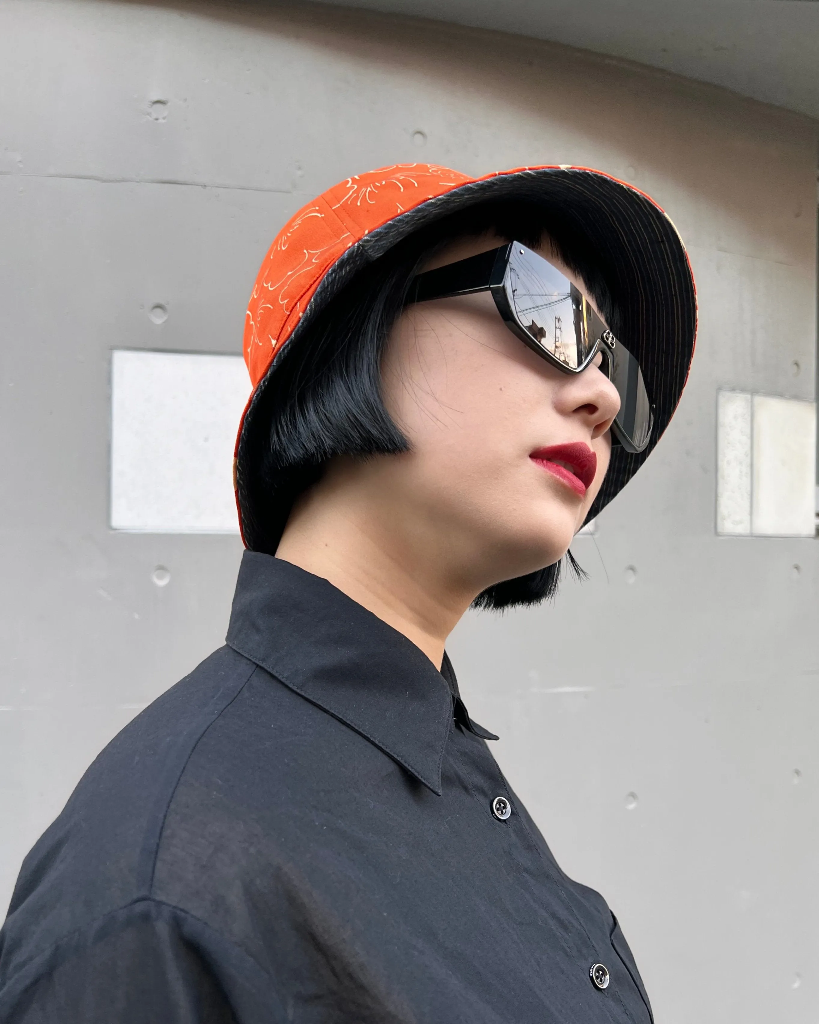 UPCYCLED KIMONO BUCKET HAT・ORANGE オレンジ