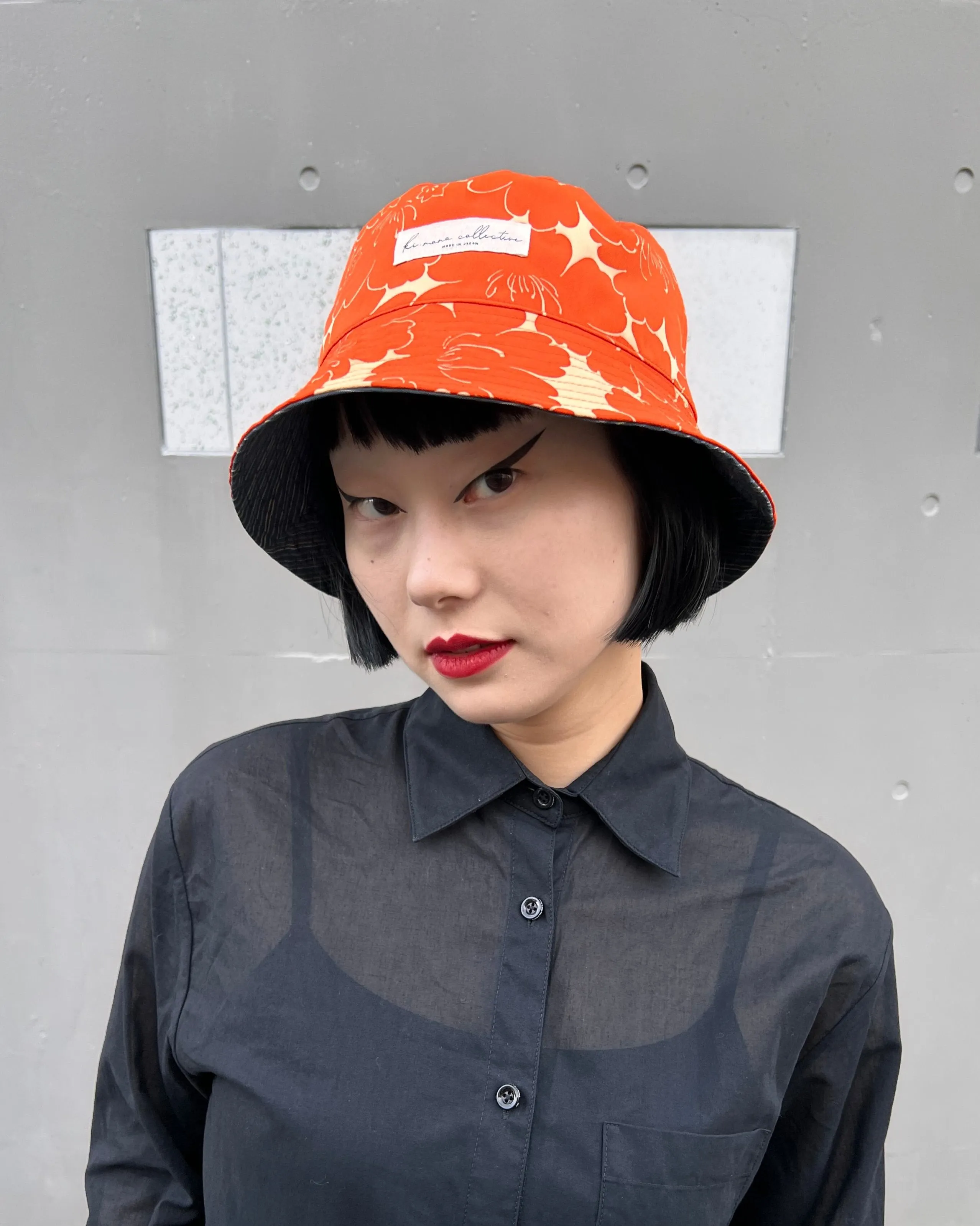 UPCYCLED KIMONO BUCKET HAT・ORANGE オレンジ